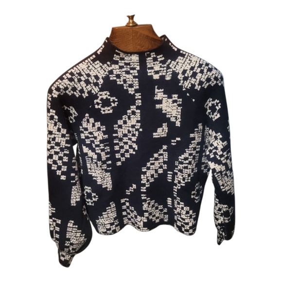 Anthropologie Beatriz Mock Neck Sweater Puff Sleeve Black & White Size  Small - Picture 2 of 7